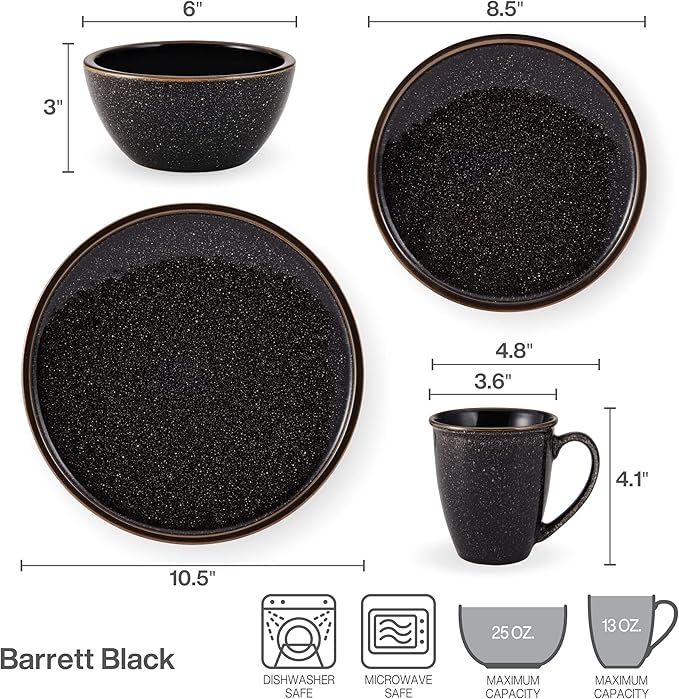 Mikasa Barrett 16 Piece Dinnerware Set Service For 4 Black