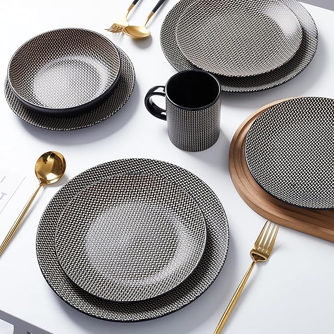 Stone Lain Daisy Stoneware 32-piece Round Dinnerware Set Brown and Black