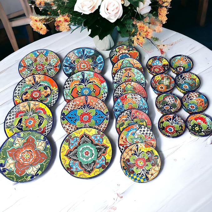 12 Piece Talavera Dinnerware Set | Handmade Mexican Pottery | Unique Floral Patterns