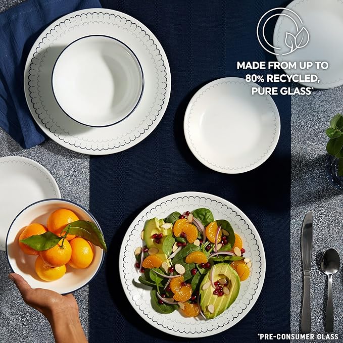 Corelle 18-Piece Dinnerware Set Service for 6 Lightweight Round Plates and Bowls Set Vitrelle Triple Layer Glass Chip Resistant Microwave and Dishwasher Safe Caspian