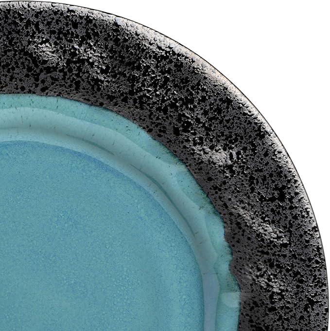 Gibson Elite Dragonstone Round Reactive Glaze Stoneware Dinnerware Set Service for Four (16pcs) Aqua