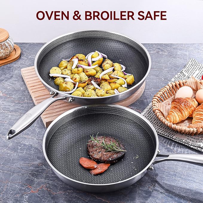 LOLYKITCH Frying Pan Set Nonstick 10 Pieces Stainless Steel Cookware Set Skillet with Detachable Handle Induction &amp Oven Safe Professional Non-Toxic PFOA Free Pans for Everyday Cooking