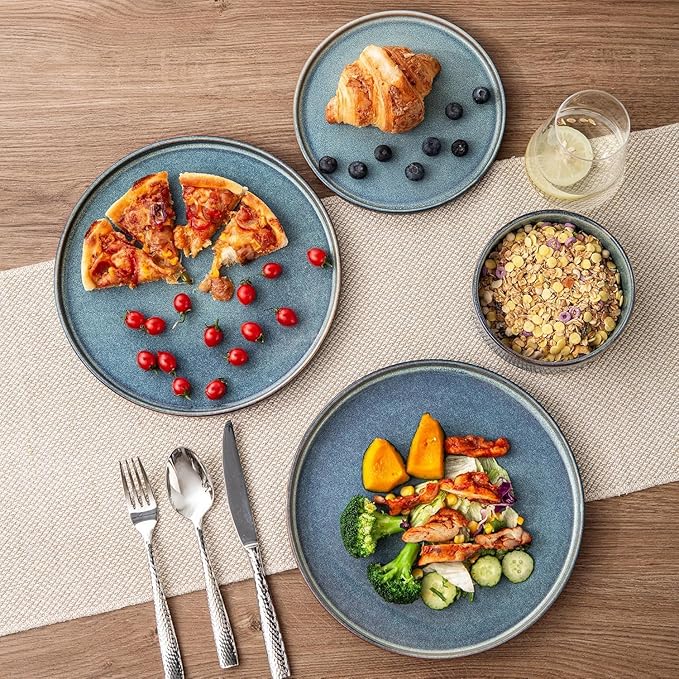 AmorArc Ceramic Dinnerware Sets for 4Round Reactive Glaze Stoneware Plates and Bowls SetHighly Scratch Resistant Dishware | Dishwasher &amp Microwave Safe Dishes SetService for 6 (18pc)