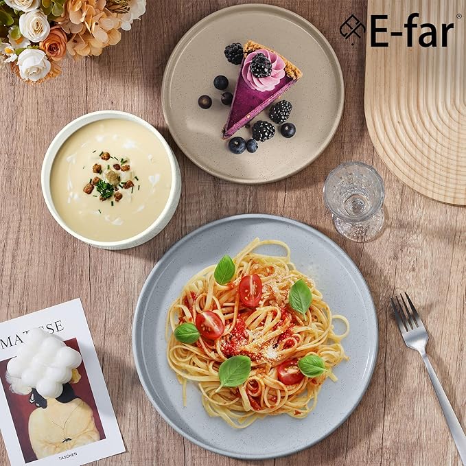 E-far Dinnerware Sets for 8 24-Piece Stoneware Plates and Bowls Dish Set Modern Kitchen Dinning Dishware Chip and Scratch Resistant Microwave &amp Dishwasher Safe Speckled Multicolor
