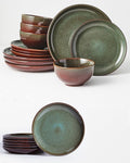 12 Piece Dinnerware Set Includes 6 Piece Salad Plate Set Combo Brown Green