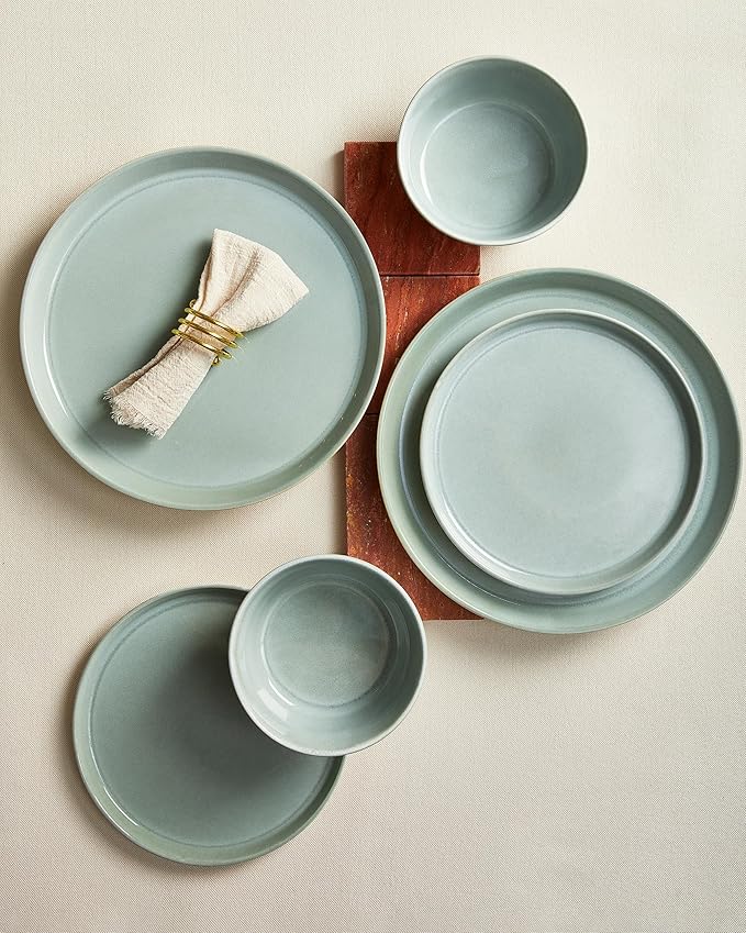 Dinnerware Sets for 4 Ceramic Plates and Bowls Set Modern Artisan Dish Set Microwave &amp Dishwasher Safe Dishware Set Chip &amp Scratch Resistant Dinner Sets Gradient Green