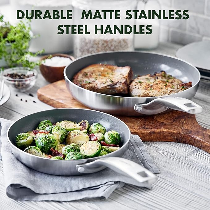 GreenPan Chatham Tri-Ply Stainless Steel 12 Piece Cookware Set PFAS-Free Pots and Pans Multiclad Induction Ready Fry Saute Sauce Pans Stockpot Dishwasher Safe Oven &amp Broiler Safe Silver