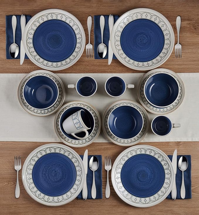 Pfaltzgraff Remi Blue 16 Piece Dinnerware Set Service for 4