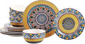 Bico Havana Ceramic 12 pcs Dinnerware Set Service for 4 Inclusive of 11 inch Dinner Plates 8.75 inch Salad Plates and 26oz Cereal Bowls for Party Microwave &amp Dishwasher Safe