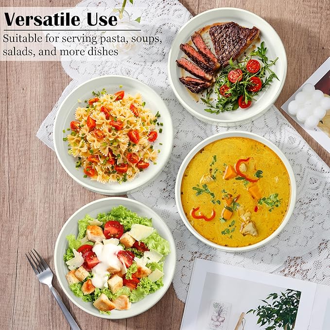 E-far Stoneware Dinnerware Sets with Pasta Bowls Set of 4 Bundle 12PCS Plates and Bowls Dish 35oz Ceramic Large Salad Bowl Plates for Serving Soup Dinner Microwave &amp Dishwasher Safe Speckled W