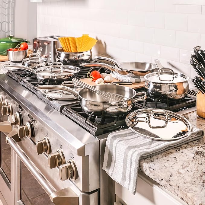 BergHOFF Belly Shape 18/10 Stainless Steel 12Pc Cookware Set Metal Lids Fast Evenly Heat Induction Cooktop Ready