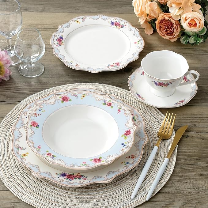 6417 24K Gold-Plated Dinnerware Set Dinner Service for Four 20-Piece Set: 4 Dinner Plates 4 Soup Plates 4 Dessert Plates 4 Tea Cups with 4 Saucers