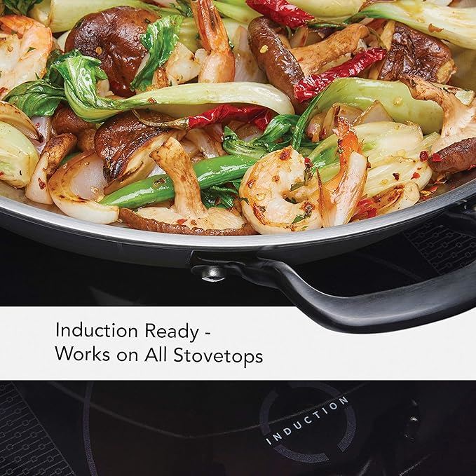 KitchenAid 5-Ply Clad Polished Stainless Steel Wok Induction Compatible Dishwasher Safe 15 Inch Open Stir-Fry Pan