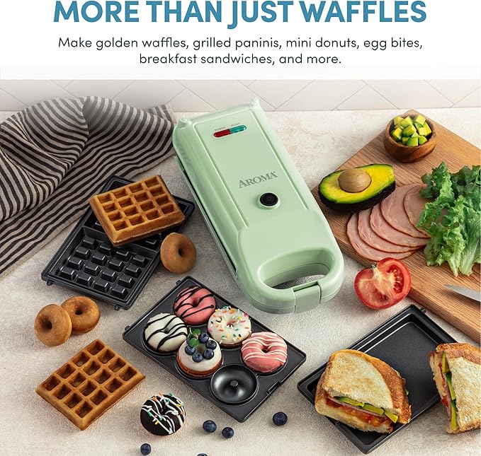 AROMA® Housewares Mini Rice &amp Grain Cooker and Waffle Maker Bundle - Cook Rice Grains and Make Waffles Paninis and Donuts | Includes 4-Cup (Cooked) Rice Cooker and 3-in-1 Swap &amp Flip Waffl