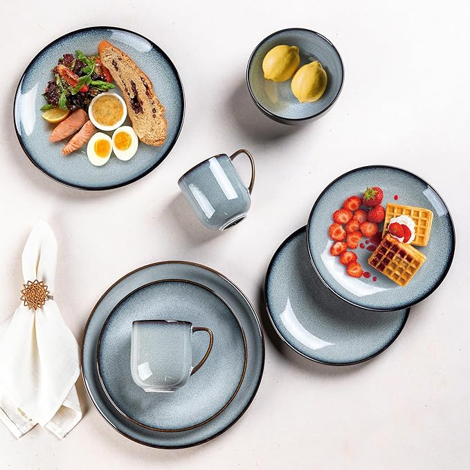 LERATIO Ceramic Dinnerware Sets for 416-Piece Reactive Glaze Plates and Bowls Set with MugsHighly Chip and Crack Resistant | DishwasherMicrowave &amp Oven Safe Dishes set-Gray White