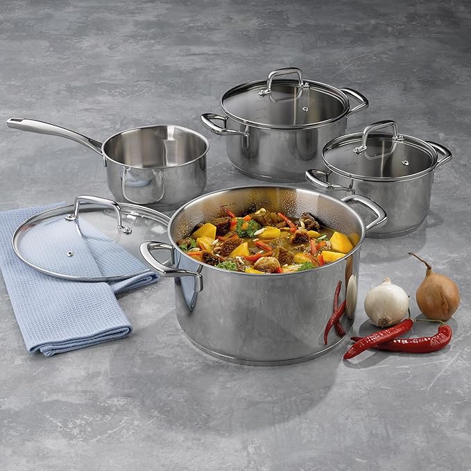 kela Kitchen Cookware Set Stainless Steel 7-Piece Kitchen Set Optimal Heat Distribution Flavoria Collection