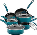 Rachael Ray Brights Nonstick Cookware Pots and Pans Set 10 Piece Marine Blue