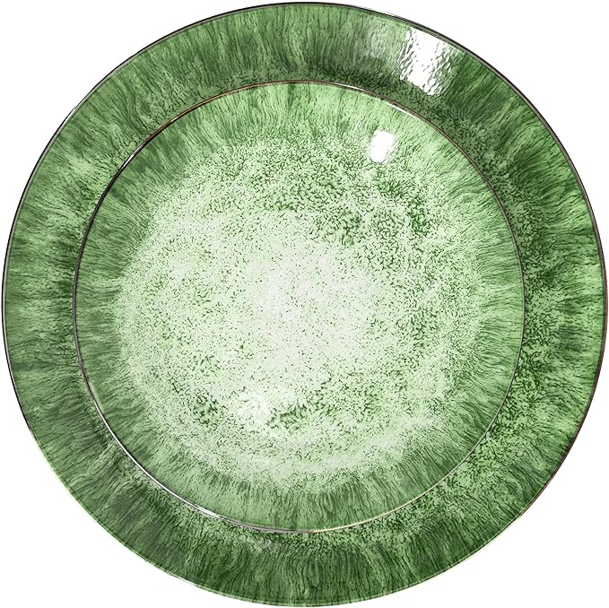 Elama Oceanus 16 Piece Round Shape Porcelain Double Bowl Dinnerware Set Tableware Set Table Setting- Service for 4 (Green)