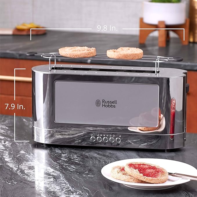 Russell Hobbs TRL9300GYR 2-Slice Glass Accent Long Toaster Silver