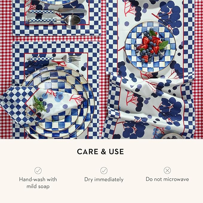 MACKENZIE-CHILDS Enamel Dinner Plate Decorative Dinnerware Plate 10 Inches Set of 4 Blue-and-White Royal Check