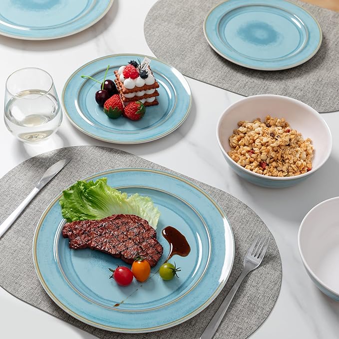 Melamine Dinnerware Sets18 Piece Reactive Glaze like ceramic Dishes Set Service for 6Nonbreakable and Lightweight Kitchen Plate and bowls Set Great for PatioOutdoorsRVCamping