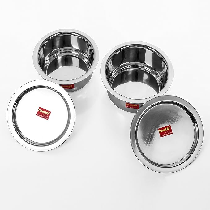 Sumeet Stainless Steel Cookware Set With Lid 2 Piece (Steel 1.4 liter 1 liter)