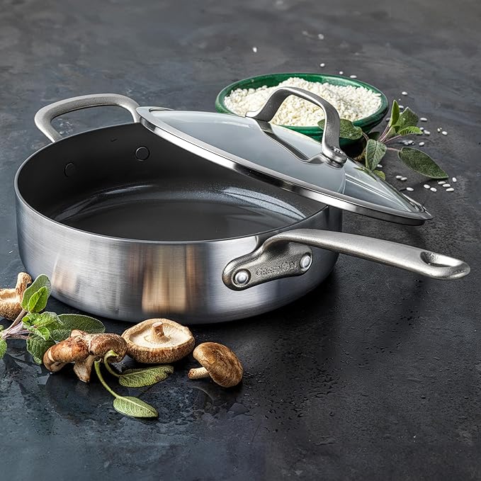 GreenPan Craft Steel 10-Piece Cookware Set with Bonus Pan Protectors Silver