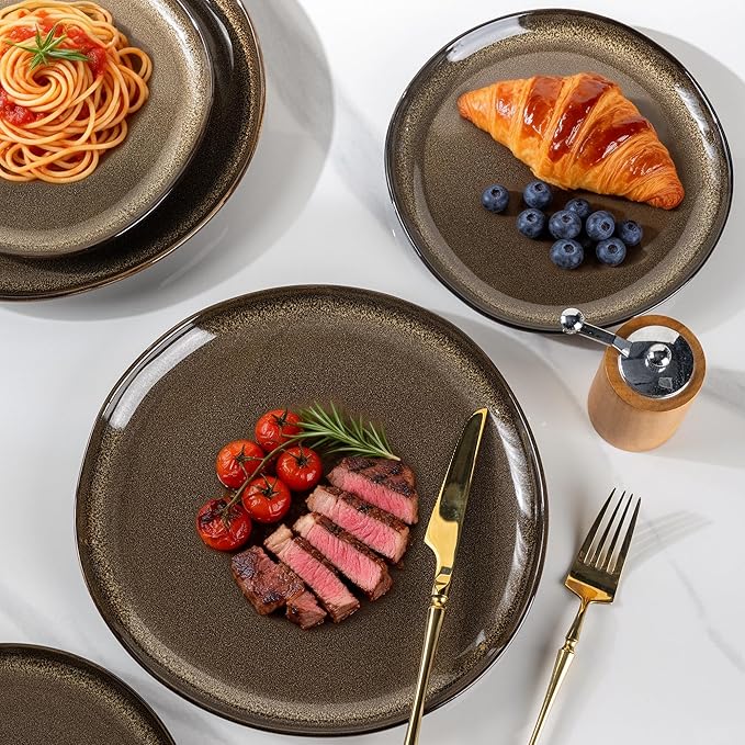 AmorArc Ceramic Dinnerware SetsHandmade Reactive Glaze Stoneware Plates and Bowls SetsHighly Scratch Resistant | Dishwasher &amp Microwave Safe Dishes SetService for 4 (12pc)