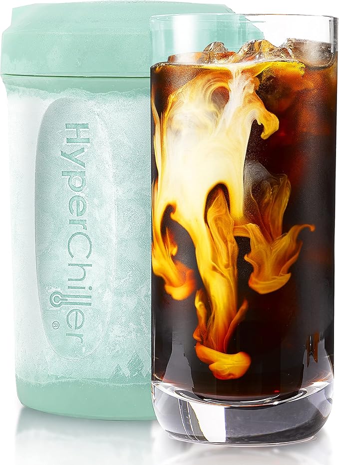 HyperChiller HC2M Patented Iced Coffee/Beverage Cooler NEW IMPROVEDSTRONGER AND MORE DURABLE! Ready in One Minute Reusable for Iced Tea Wine Spirits Alcohol Juice 12.5 Oz Mint Blue