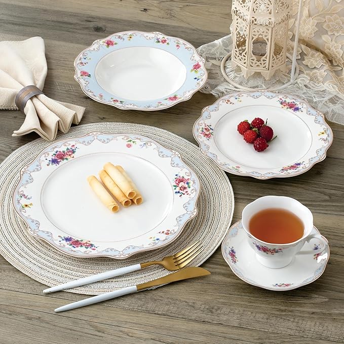 6417 24K Gold-Plated Dinnerware Set Dinner Service for Four 20-Piece Set: 4 Dinner Plates 4 Soup Plates 4 Dessert Plates 4 Tea Cups with 4 Saucers