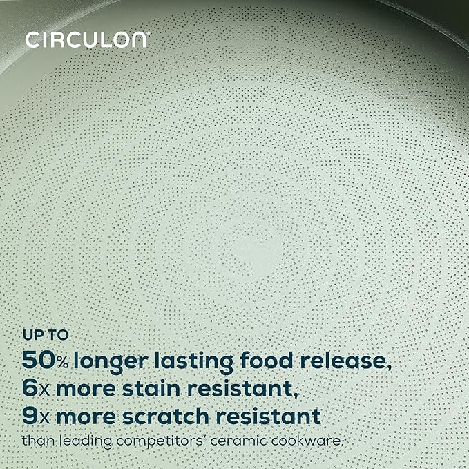 Circulon Halo Ceramic Nonstick Induction Suitable Oven Safe 10-Piece Set Dishwasher Safe - Sage