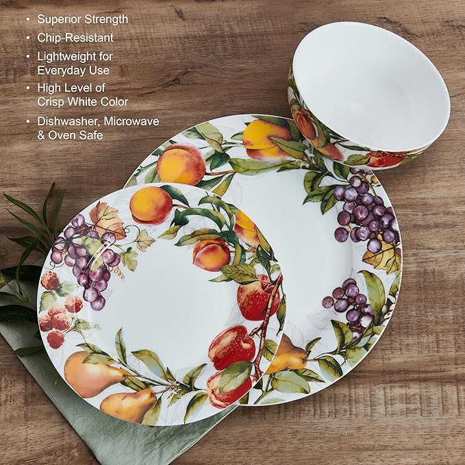 Mikasa Orchard Bone China Lightweight Chip Resistant 12 Piece Dinnerware Set Service for 4
