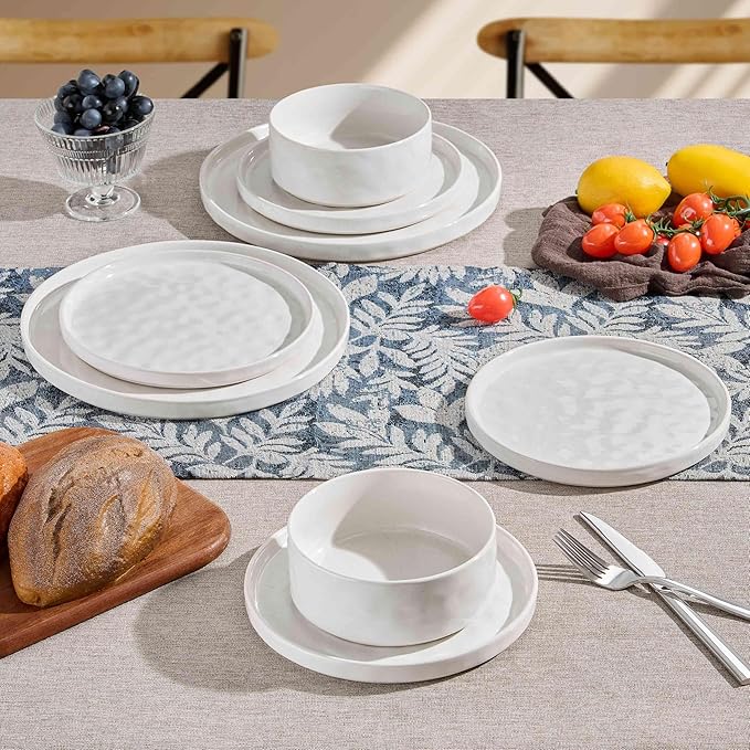 Herogo 18 Pieces Plates and Bowls Sets for 6 Stoneware Dinnerware Set for Kitchen Ceramic Dinner Dishware Dishwasher &amp Microwave Safe Speckled White