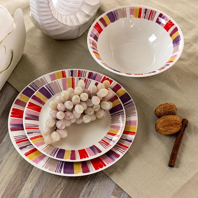 12-Piece Colorful Ceramic Dinnerware Set Durable Glazed Microwave &amp Dishwasher Safe Household Daily Use Plate Bowl Set Ideal for Breakfast Dinner Various Occasions