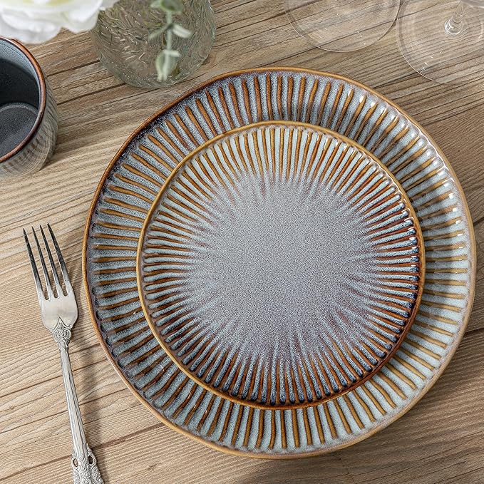 HVH Stoneware Dinnerware Sets 16 Pieces Plates and Bowls Sets Kitchen Dishes Set for 4 Dinner Dessert Plates Cereal Bowls and mugs for Party and Dinner Farmhouse Style (Wabi sabi)