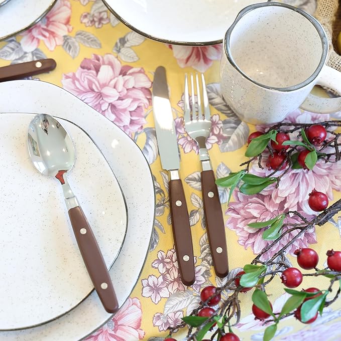 ANNOVA Silverware Set Retro/Rivet Colorful Stainless Steel Tableware Kitchen Flatware Set Utensils Includes Dinner Knives Forks Spoons Salad Forks &amp Dessert Spoons (Chocolate Brown 20 Pieces