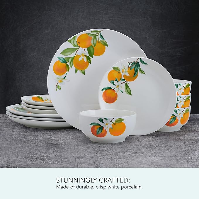 Studio Nova Oranges 12 Piece Dinnerware Set Service for 4 White