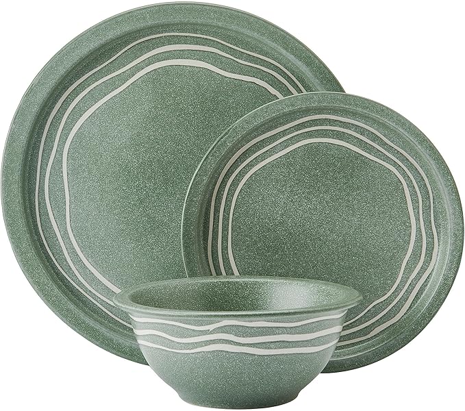 Pfaltzgraff Nature's Pallet 12 Piece Stoneware Dinnerware Set Service for 4 Modern Style High Rims for Everyday use Green