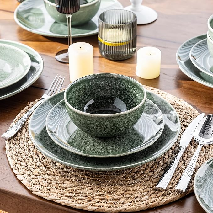 AmorArc Ceramic Dinnerware Sets for 4 12 Pieces Handpainted Plates and Bowls Set with Reactive Glaze Scratch Resistant Stoneware Dishes Set Dishwasher &amp Microwave Safe (16pc)
