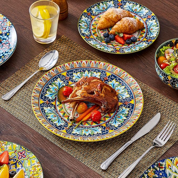 vancasso 18 Pieces Dinnerware Sets Plates and Bowls Set Porcelain Dishes Set for 6 Microwave and Dishwasher Safe Scratch Resistant Bohemian Style Dining Ware Service for 6 Series SIMI