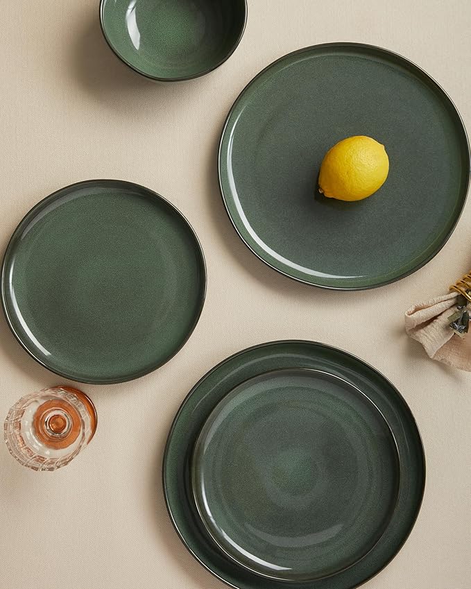 Plates and Bowls Sets for Family of 6 Ceramic Dinnerware Sets Kitchen Dish Set Microwave &amp Dishwasher Safe Dishware Highly Durable Reactive Glazed Dinner Set Forest Green