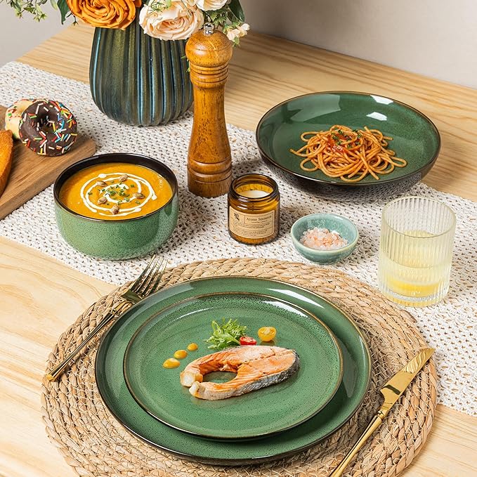 LERATIO Ceramic Dinnerware Sets for 4Porcelain Plates and Bowls SetsHandmade Reactive Glaze Dishes SetOven&ampDishwasher &amp Microwave SafeService for 4