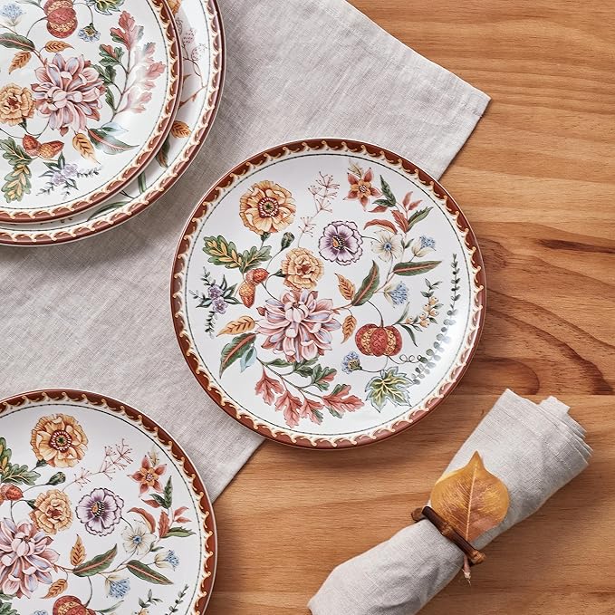 Bico Blooming Moment Ceramic 12 pcs Dinnerware Set Service for 4 Inclusive of 11 inch Dinner Plates 8.75 inch Salad Plates and 26oz Cereal Bowls for Party Microwave &amp Dishwasher Safe