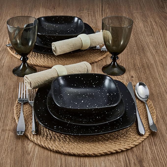 Pfaltzgraff Stella Square 12 Piece Dinnerware Plate and Bowl Set Service for 4