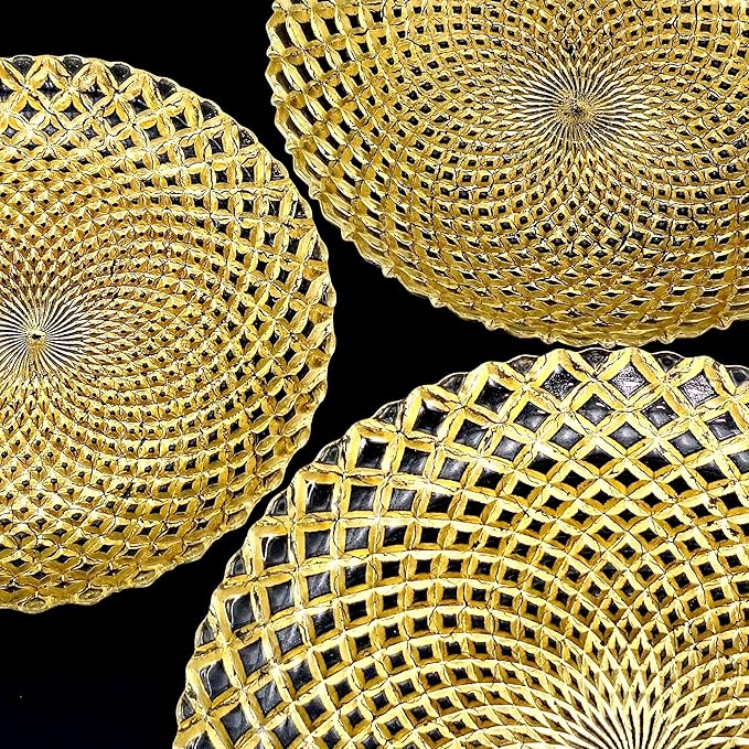 Red Pomegranate PAVO Glass Dinnerware Set Set of 12 pcs Gold