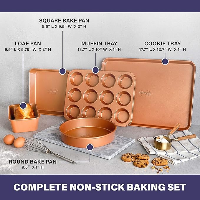 Gotham Steel Pots and Pans Set 12 Piece Cookware Set &amp Non Stick Ceramic Bakeware Set 5 Piece No Warp &amp Dishwasher Safe Baking Set Baking Pans Set