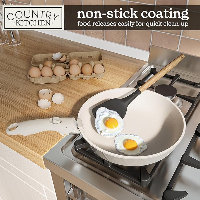 Country Kitchen Cookware Set with Removable Handle Oven &amp RV Safe Pots and Pans Set Cream Diamond Original