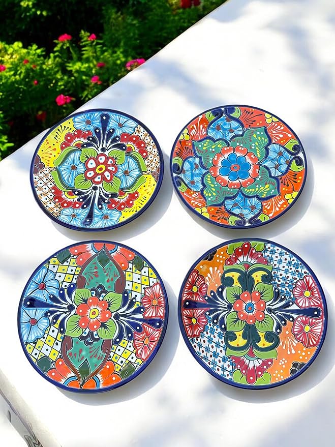 16-Piece Talavera Dinnerware Set | Hand-Painted Mexican Pottery with 4 Large 11.5” Plates 4 Small 8” Plates 4 Bowls and 4 Mugs | Unique Artisan-Made Ceramic Dish Set