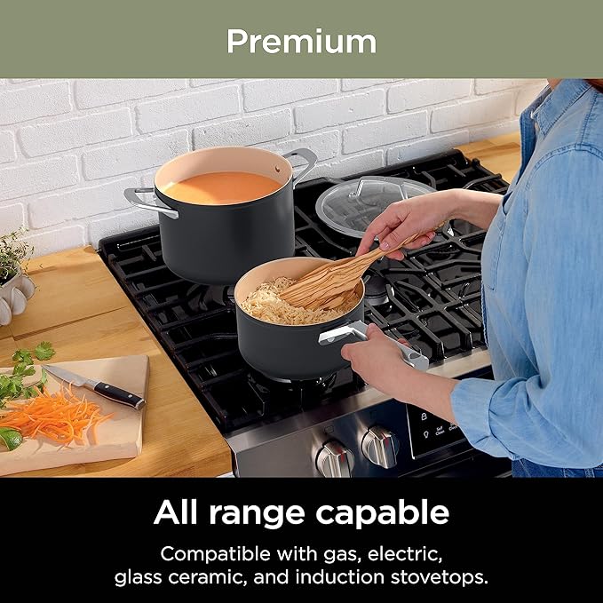 Ninja Pots and Pans Set Non Stick | Extended Life Premium Ceramic Cookware Set | 9-Piece Nonstick | PTFE Free | Oven Safe to 550°F | Induction Compatible | Frying Pan x3 | Cooking Pot x3 | CW99009