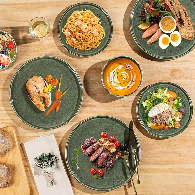 AmorArc Ceramic Dinnerware Sets Handmade Reactive Glaze Stoneware Plates and Bowls SetsHighly Chip and Crack Resistant | Dishwasher &amp Microwave Safe Dishes Set Service for 8 (24pc)